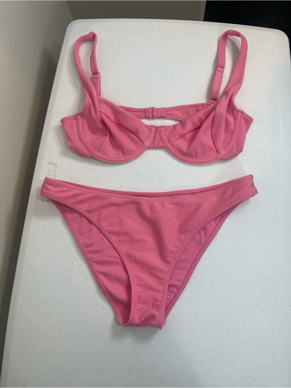 La Hearts Pink Ribbed Underwire Bikini Set